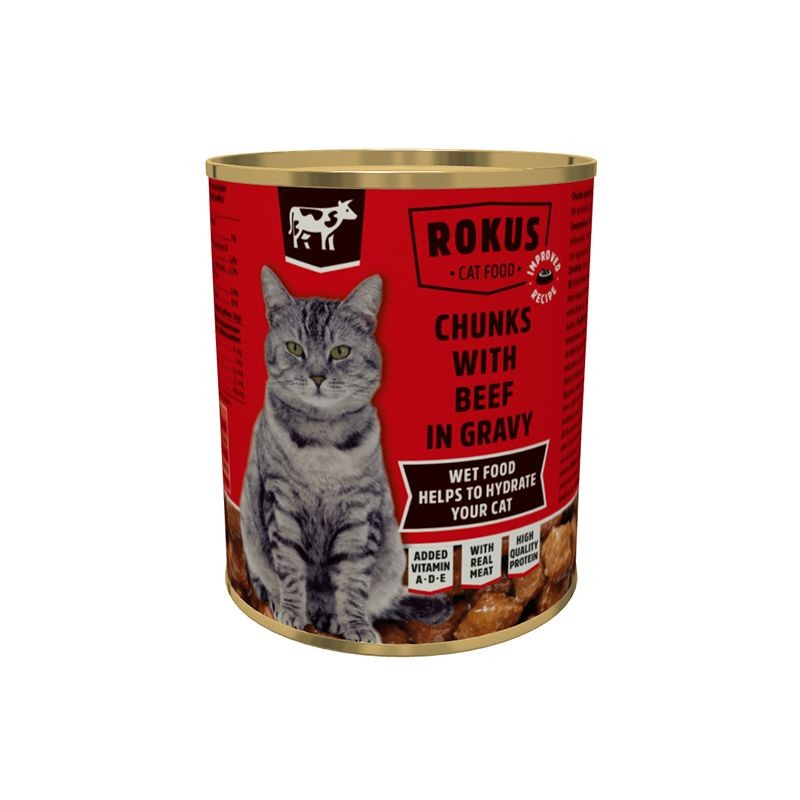 ROKUS CHUNKS WITH BEEF IN GRAVY FOR ADULT CATS 24X415G