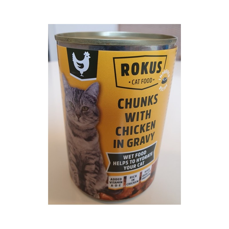 ROKUS CHUNKS WITH CHICKEN IN GRAVY FOR ADULT CATS, 24X415G