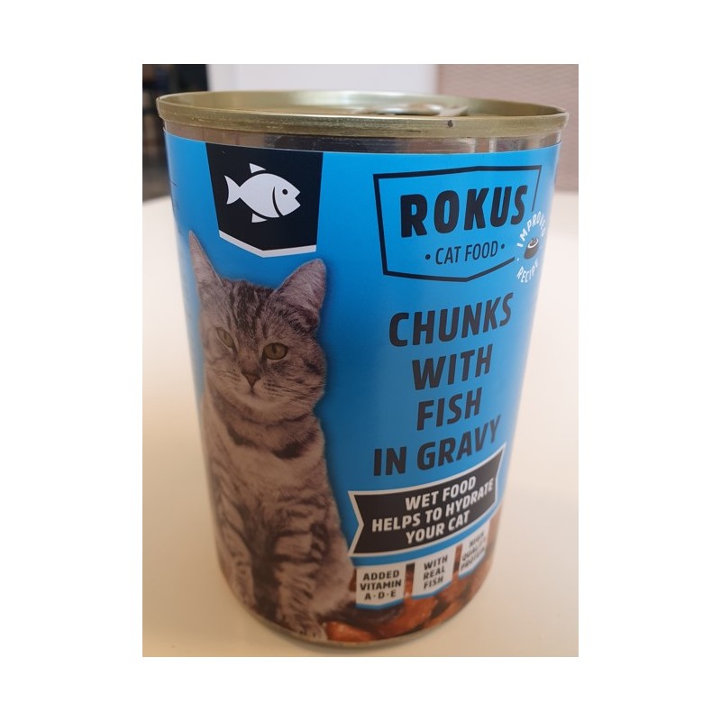 ROKUS CHUNKS WITH FISH IN GRAVY FOR ADULT CATS, 24X415G